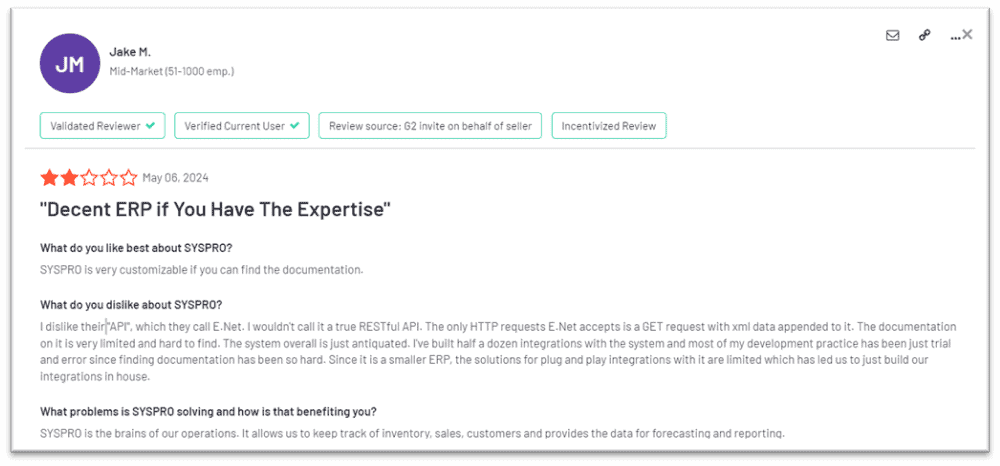 SYSPRO negative review