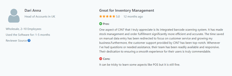 cin7 positive reviews