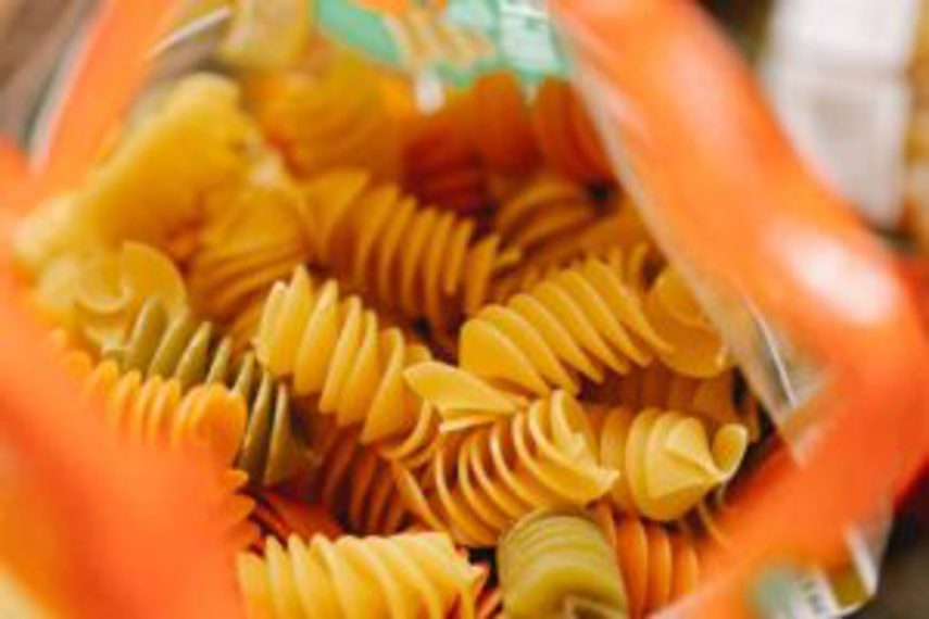 An open pack of pasta