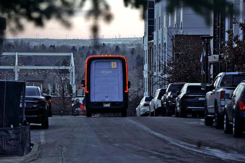 Logistics van in parking lot