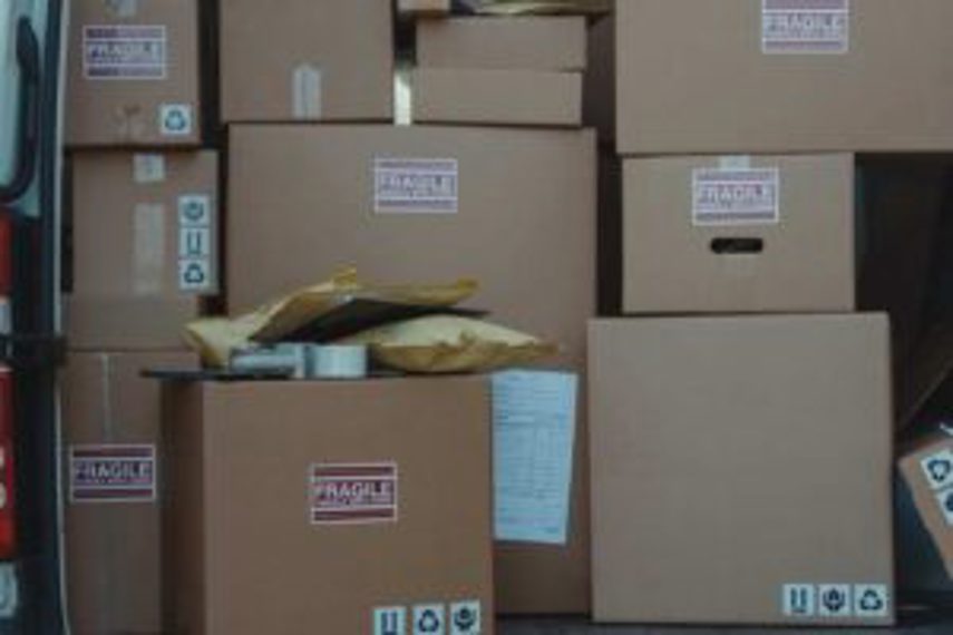 A stack of fragile goods in boxes